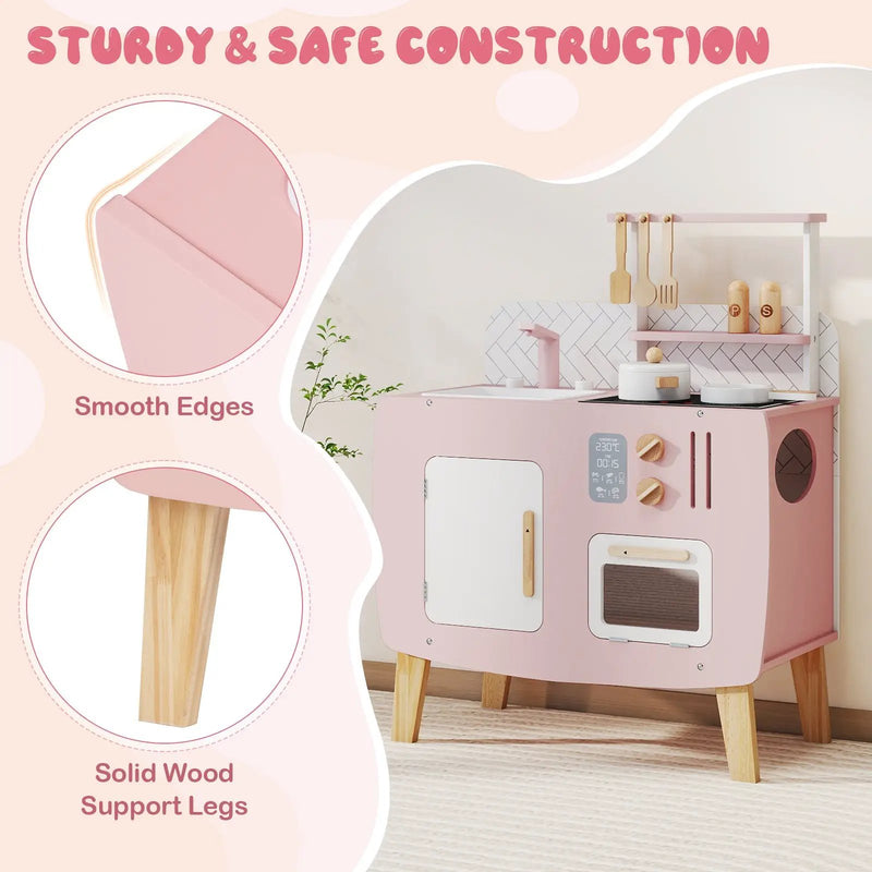 Play Kitchen for Kids Wooden Kitchen Playset with Stoves Sink Faucet and Oven by DirectDeals