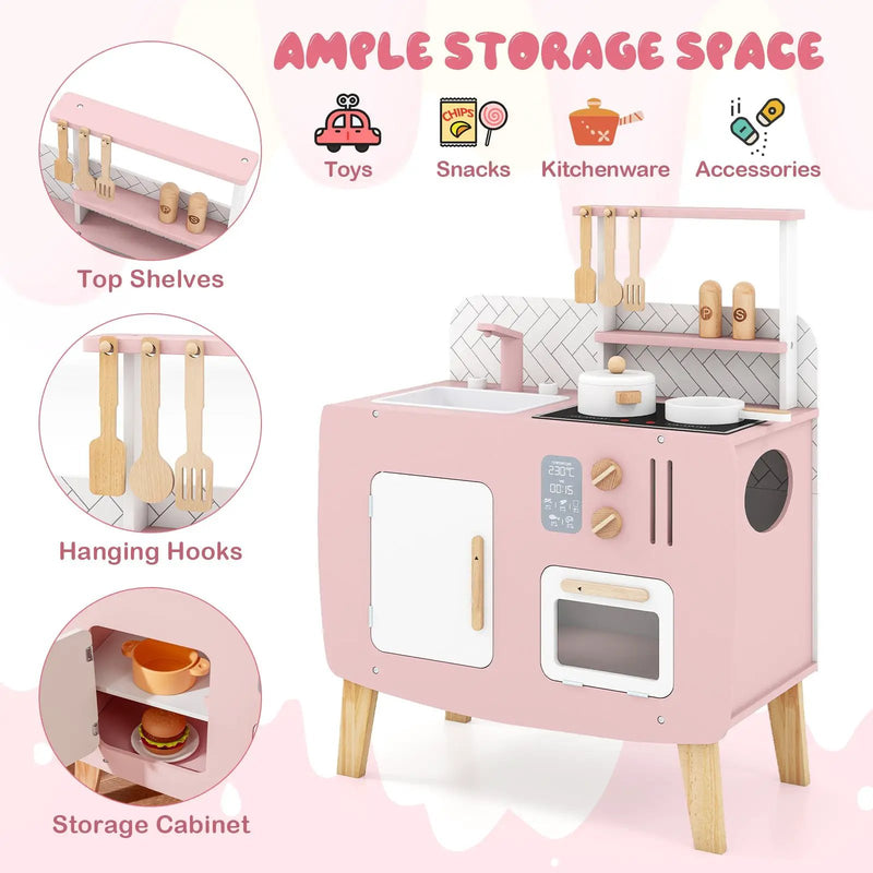 Play Kitchen for Kids Wooden Kitchen Playset with Stoves Sink Faucet and Oven by DirectDeals