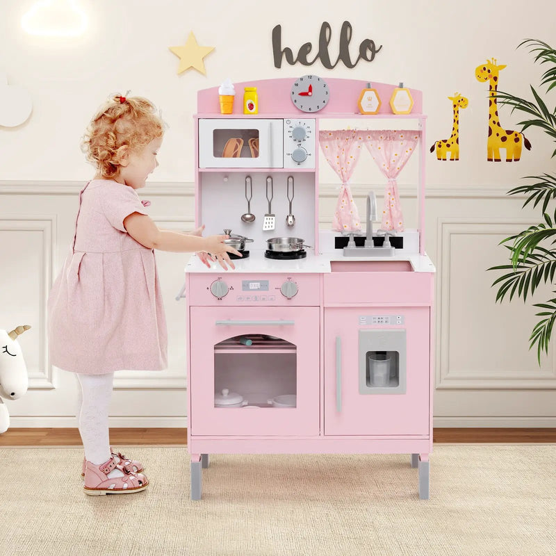 Play Kitchen for Kids Wooden Chef Pretend Playset with 3 Adjustable Heights Microwave by DirectDeals