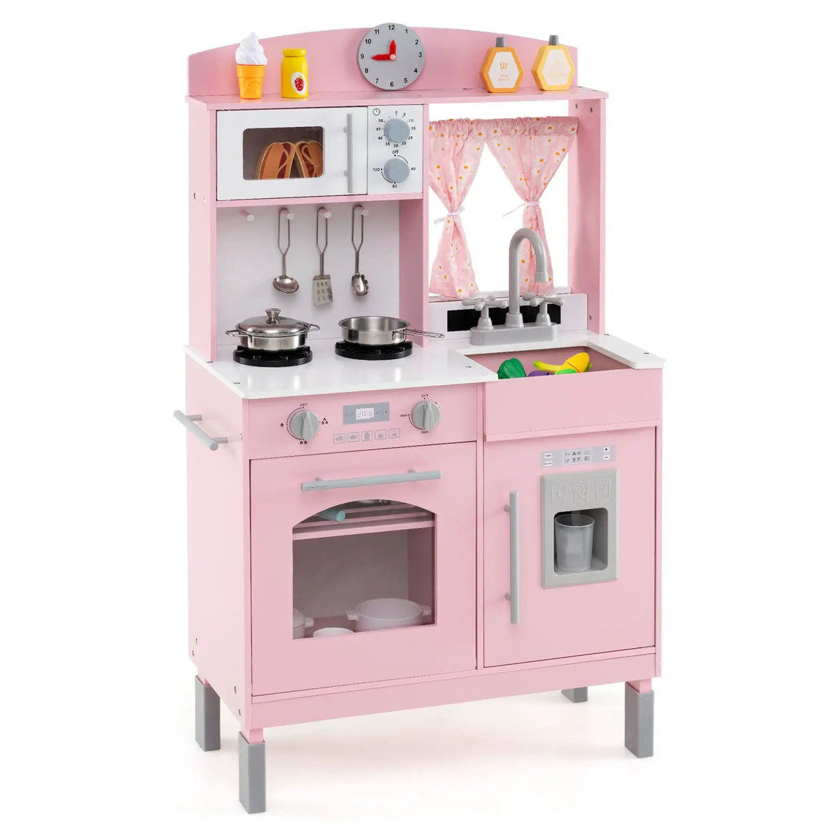 Play Kitchen for Kids Wooden Chef Pretend Playset with 3 Adjustable Heights Microwave, photo 4 of 16