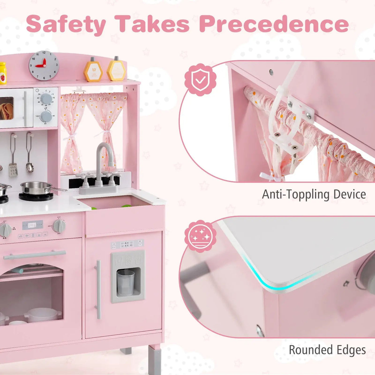Play Kitchen for Kids Wooden Chef Pretend Playset with 3 Adjustable Heights Microwave, photo 8 of 16