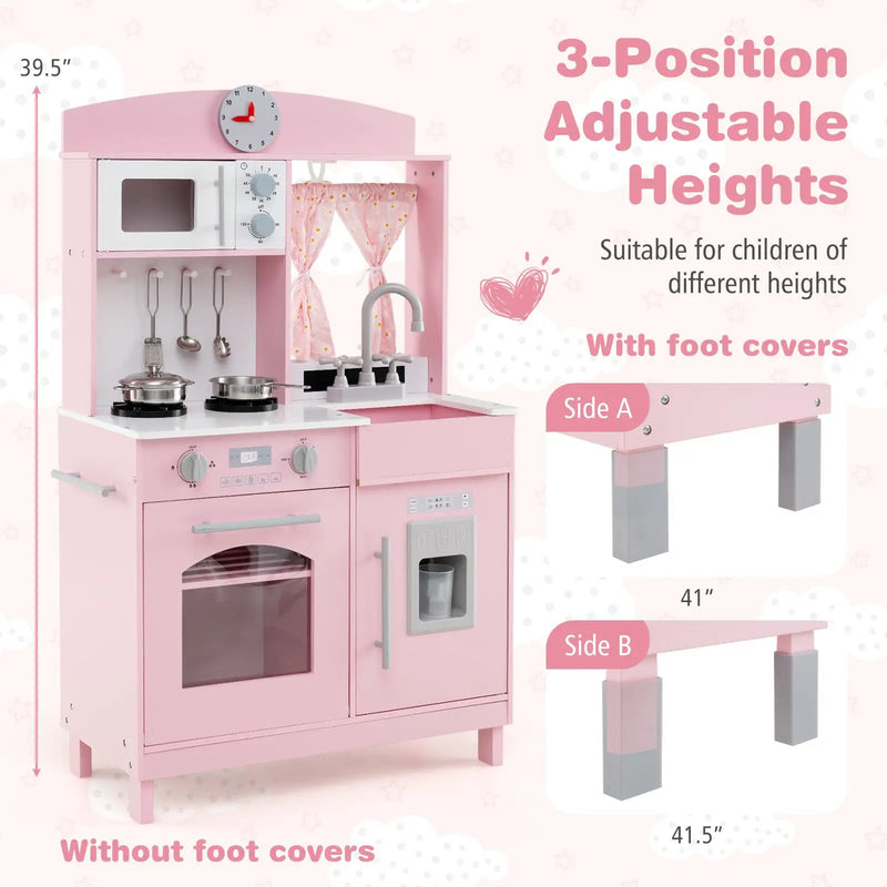 Play Kitchen for Kids Wooden Chef Pretend Playset with 3 Adjustable Heights Microwave by DirectDeals