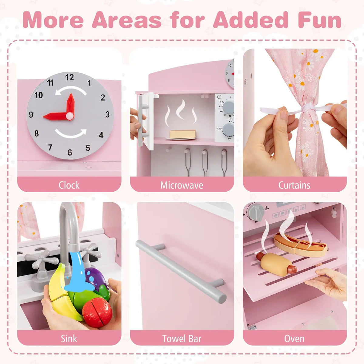 Play Kitchen for Kids Wooden Chef Pretend Playset with 3 Adjustable Heights Microwave, photo 16 of 16