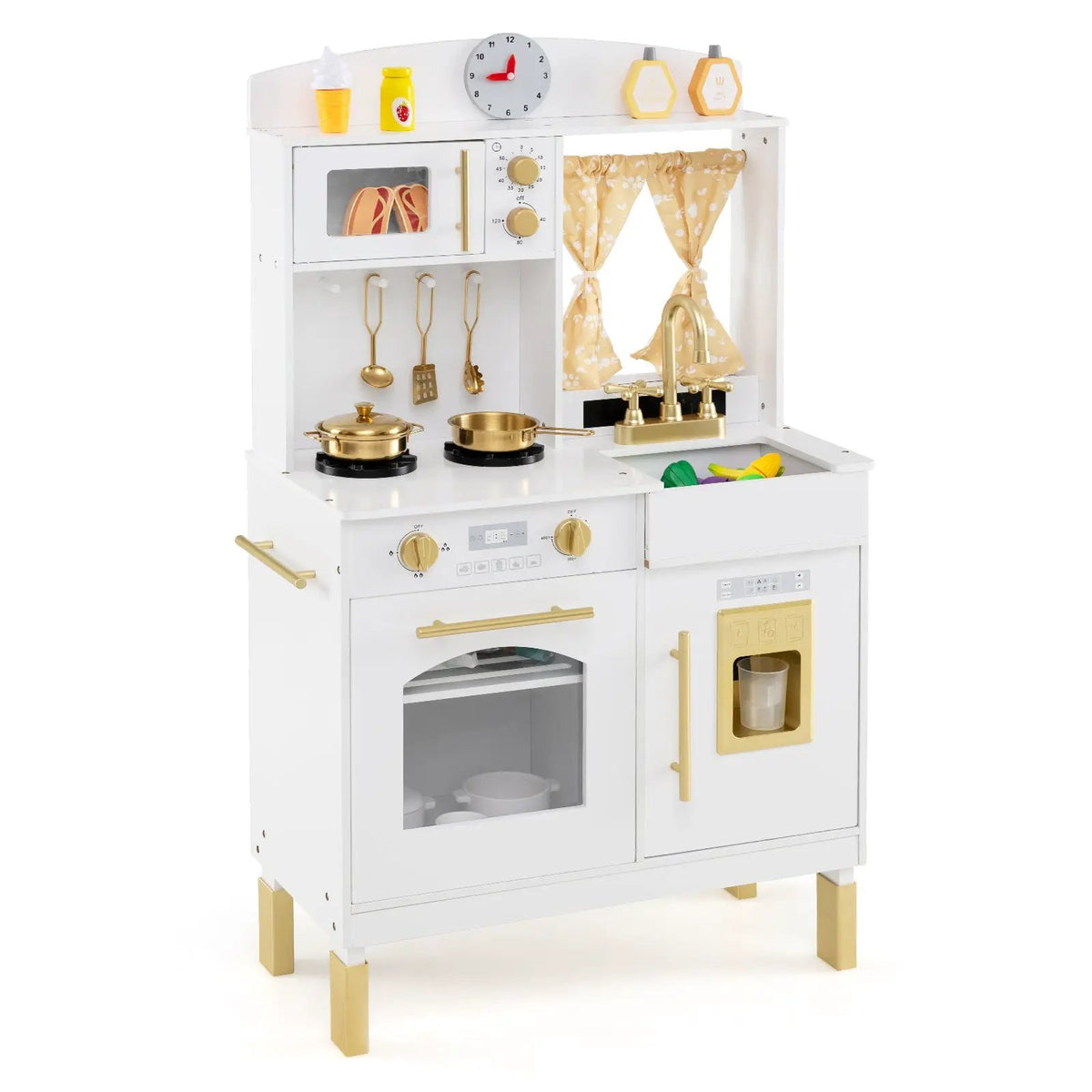 Play Kitchen for Kids Wooden Chef Pretend Playset with 3 Adjustable Heights Microwave, photo 5 of 16