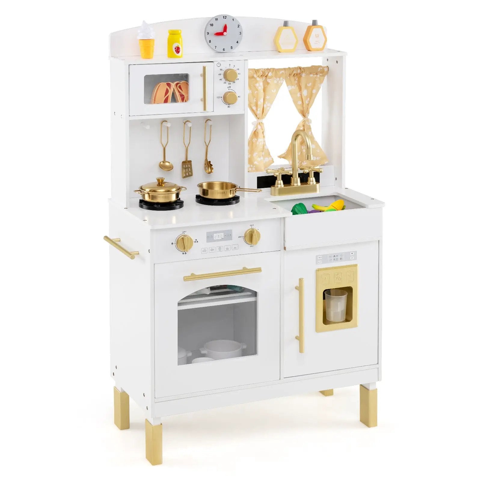 Play Kitchen for Kids Wooden Chef Pretend Playset with 3 Adjustable Heights Microwave by DirectDeals