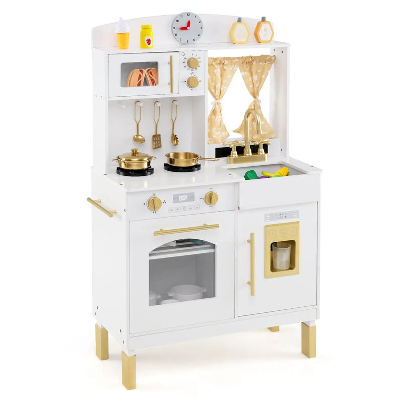 Play Kitchen for Kids Wooden Chef Pretend Playset with 3 Adjustable Heights Microwave by DirectDeals