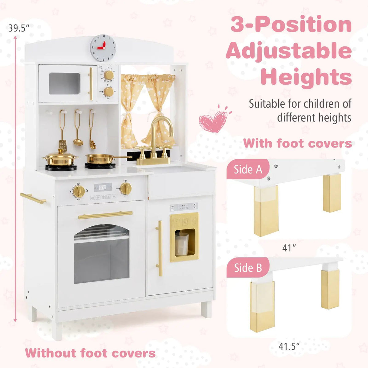 Play Kitchen for Kids Wooden Chef Pretend Playset with 3 Adjustable Heights Microwave, photo 9 of 16