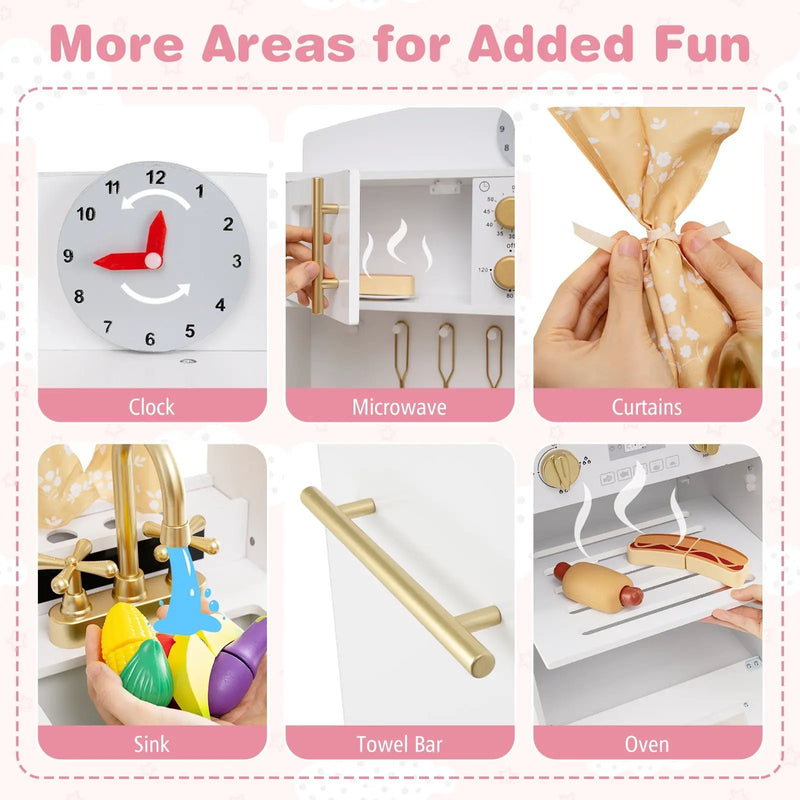 Play Kitchen for Kids Wooden Chef Pretend Playset with 3 Adjustable Heights Microwave by DirectDeals