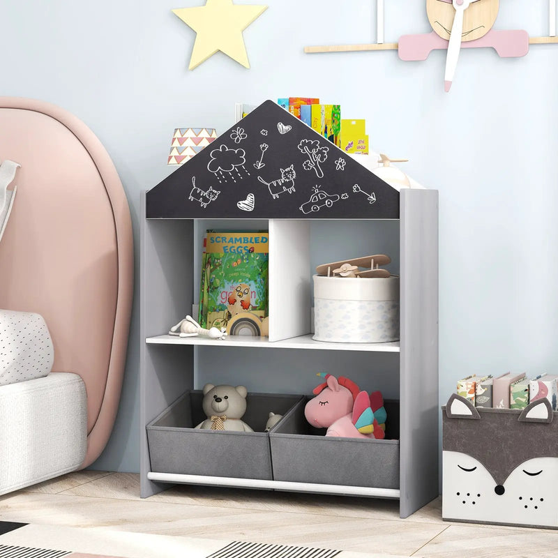 Playhouse Kids Bookshelf with Chalkboard and Whiteboard for 3-6 Years by DirectDeals