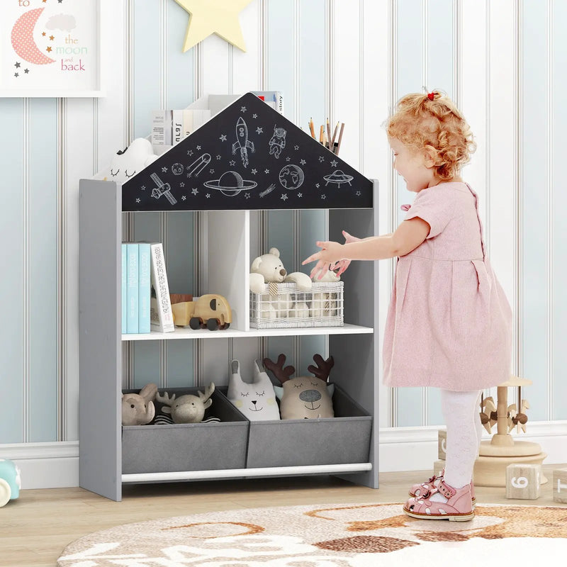 Playhouse Kids Bookshelf with Chalkboard and Whiteboard for 3-6 Years by DirectDeals