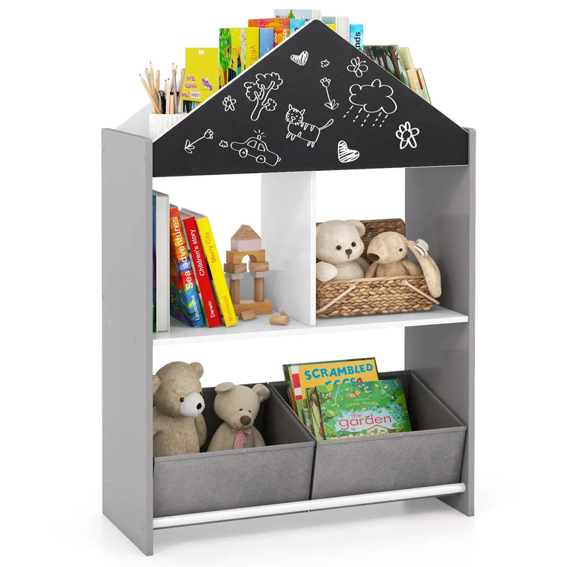 Playhouse Kids Bookshelf with Chalkboard and Whiteboard for 3-6 Years by DirectDeals
