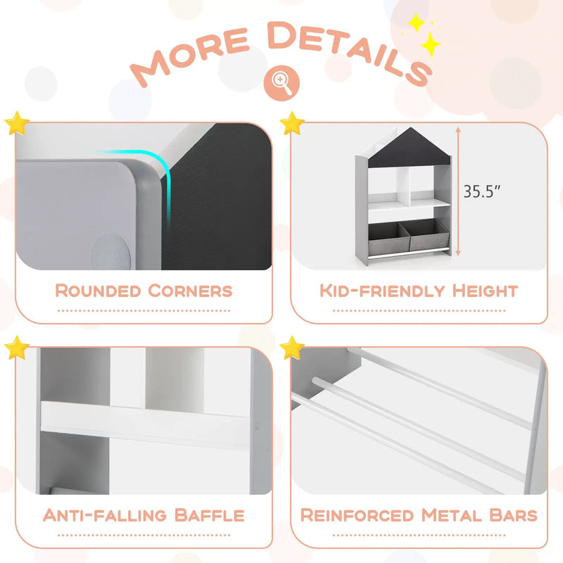Playhouse Kids Bookshelf with Chalkboard and Whiteboard for 3-6 Years by DirectDeals