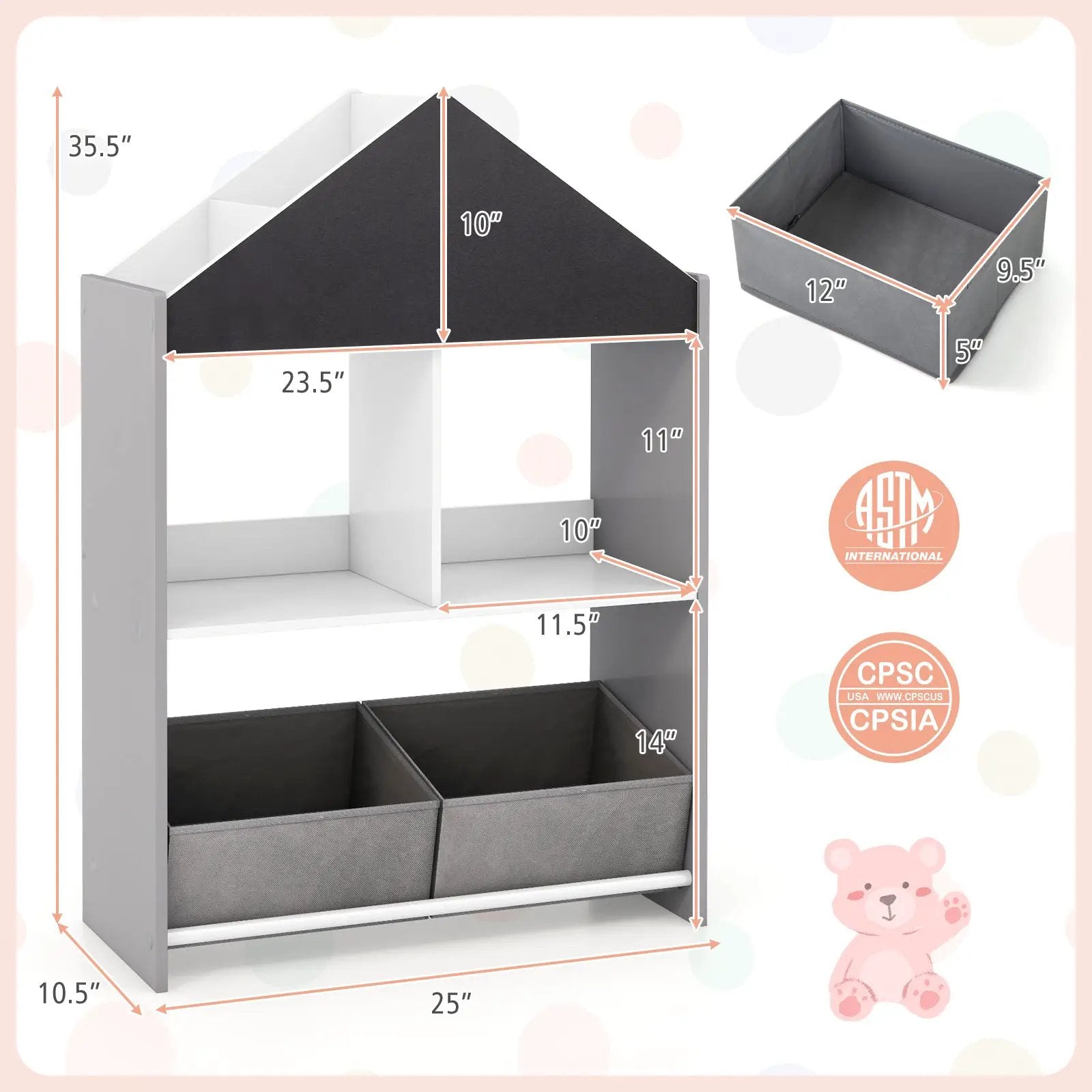 Playhouse Kids Bookshelf with Chalkboard and Whiteboard for 3-6 Years by DirectDeals