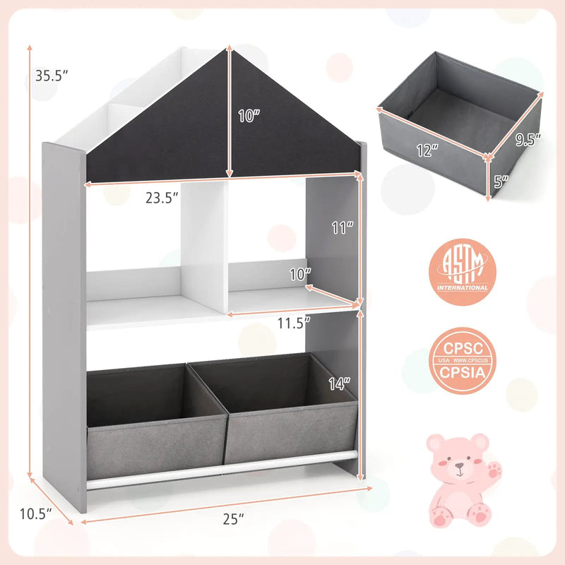 Playhouse Kids Bookshelf with Chalkboard and Whiteboard for 3-6 Years by DirectDeals