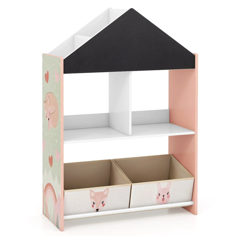 Playhouse Kids Bookshelf with Chalkboard and Whiteboard for 3-6 Years by DirectDeals