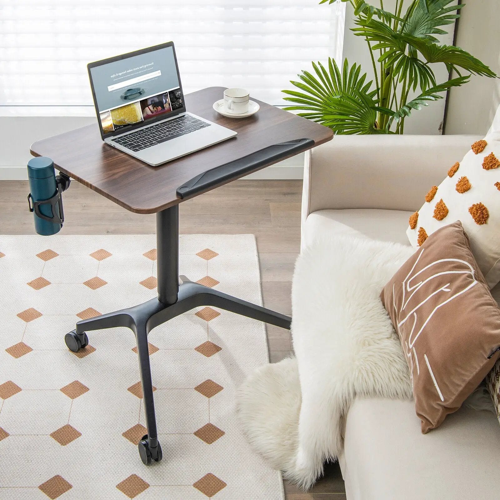 Pneumatic Standing Desk with Anti-fall Baffle and Cup Holder by DirectDeals