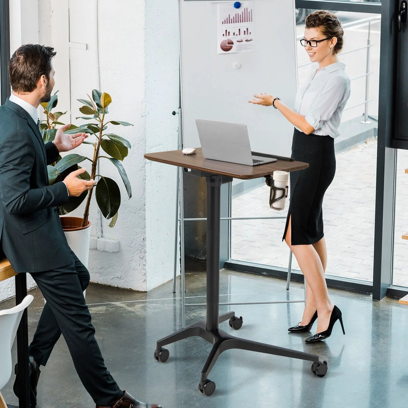 Pneumatic Standing Desk with Anti-fall Baffle and Cup Holder by DirectDeals