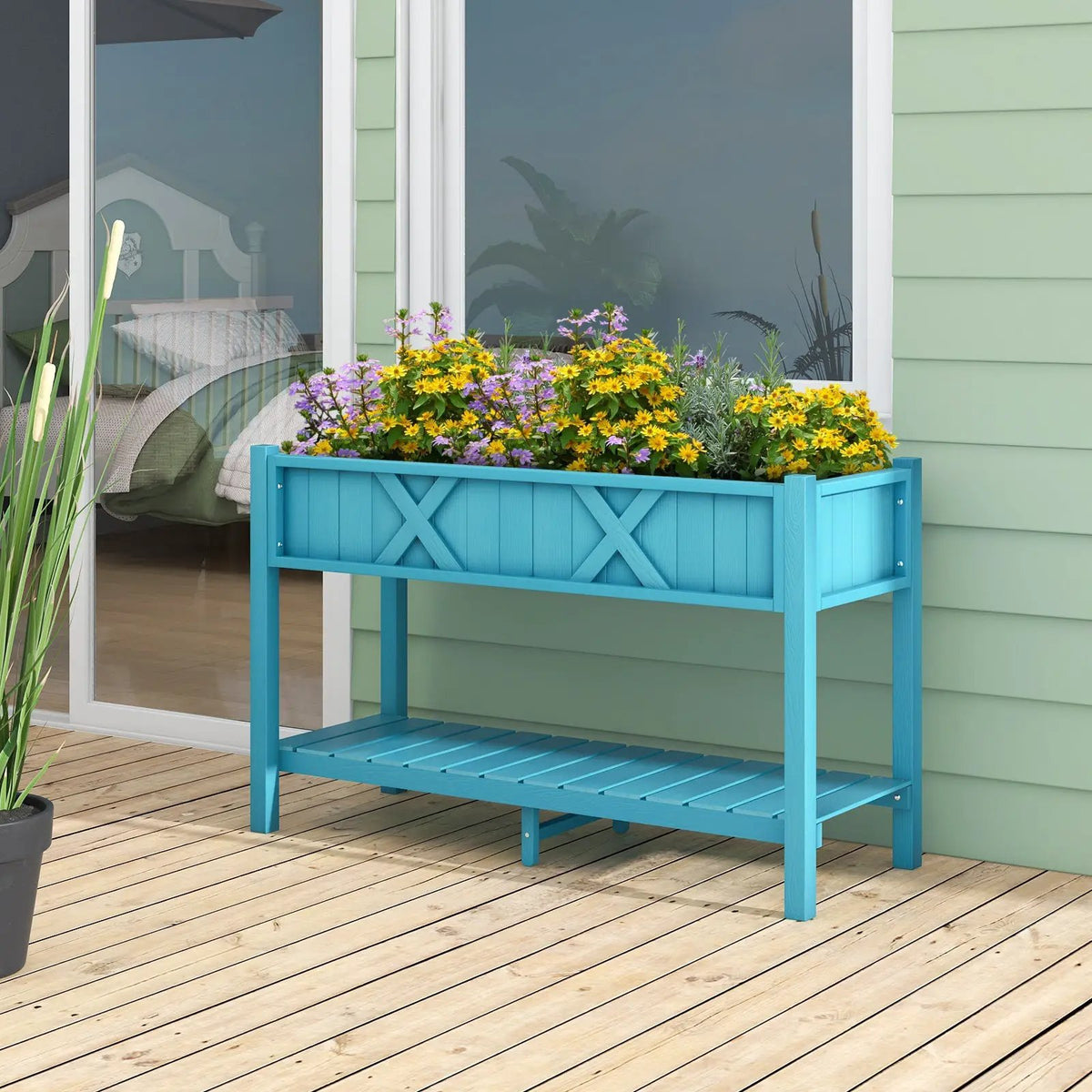 Poly Wood Elevated Planter Box with Legs Storage Shelf Drainage Holes, photo 2 of 10
