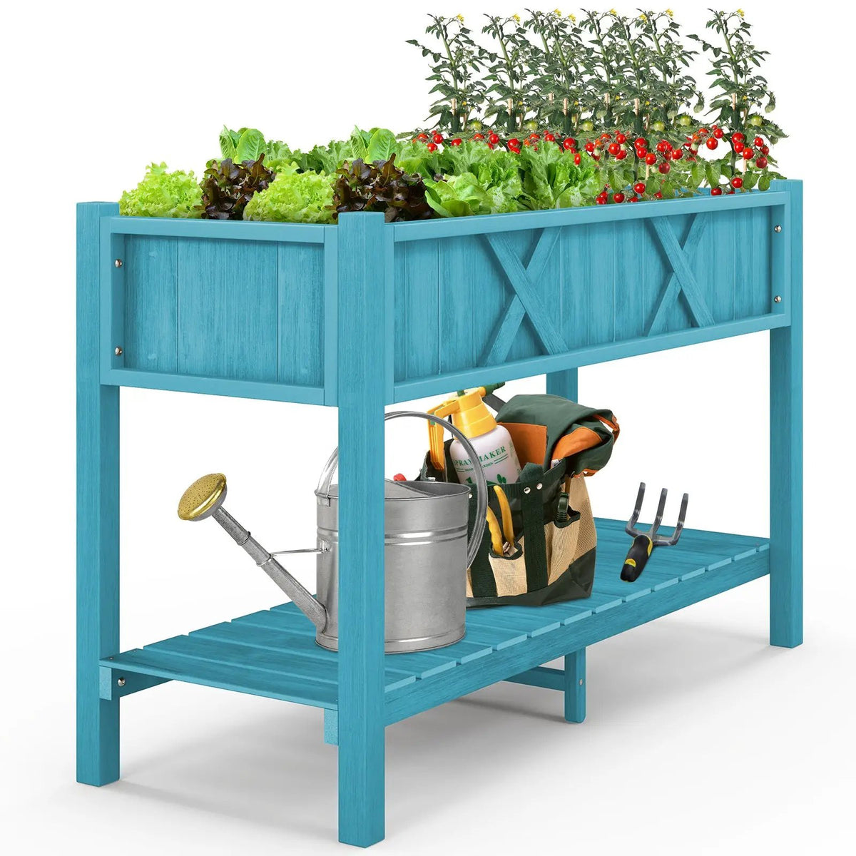 Poly Wood Elevated Planter Box with Legs Storage Shelf Drainage Holes, photo 4 of 10