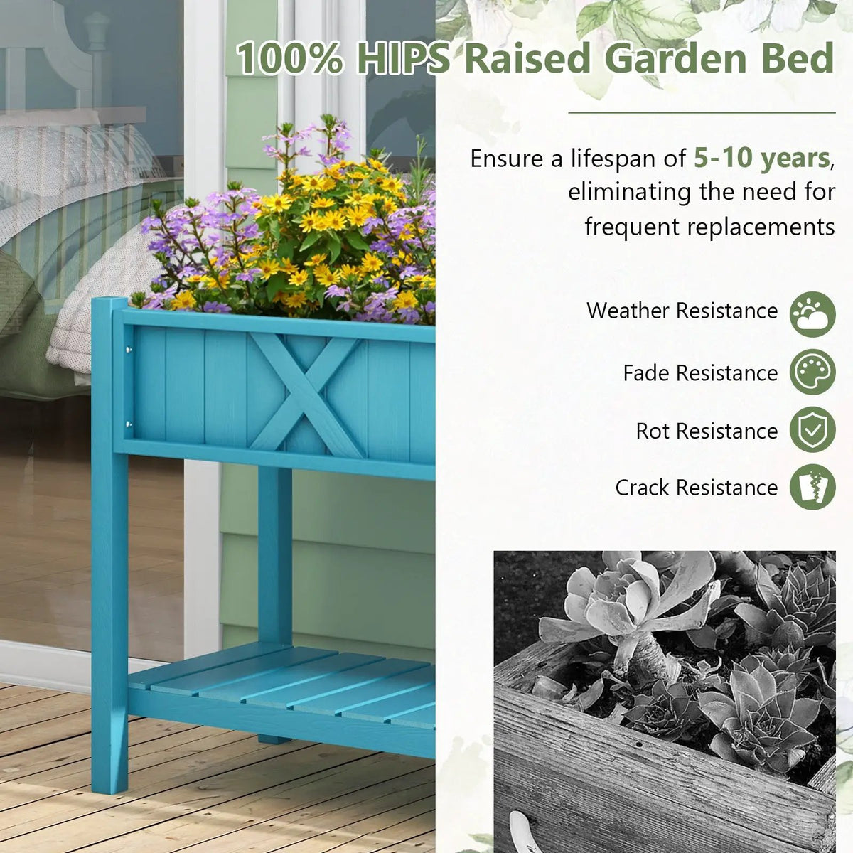 Poly Wood Elevated Planter Box with Legs Storage Shelf Drainage Holes, photo 7 of 10