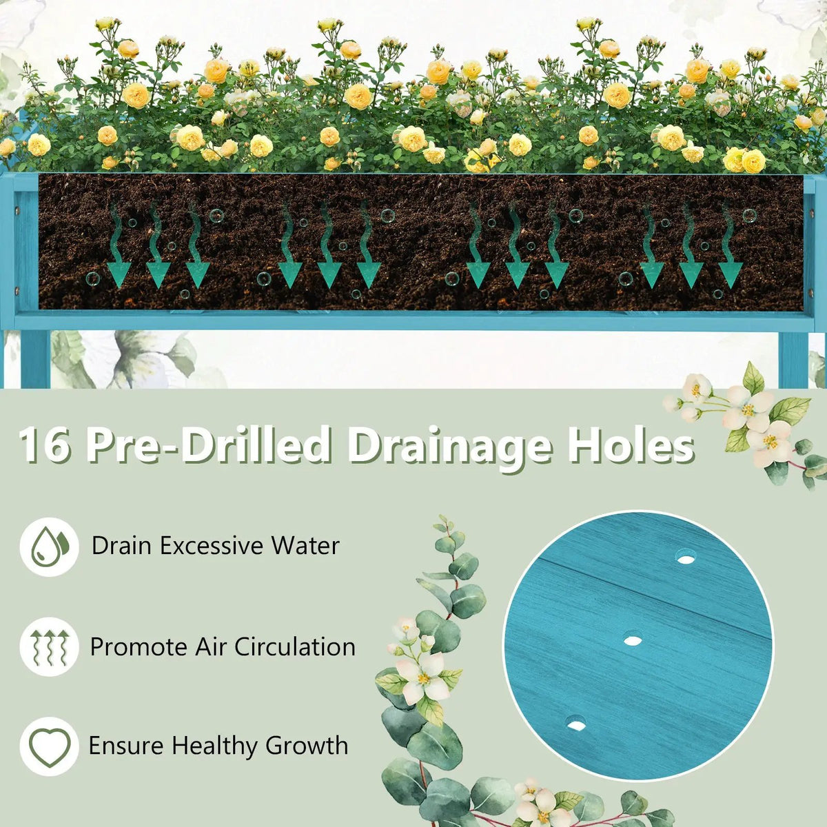 Poly Wood Elevated Planter Box with Legs Storage Shelf Drainage Holes, photo 8 of 10