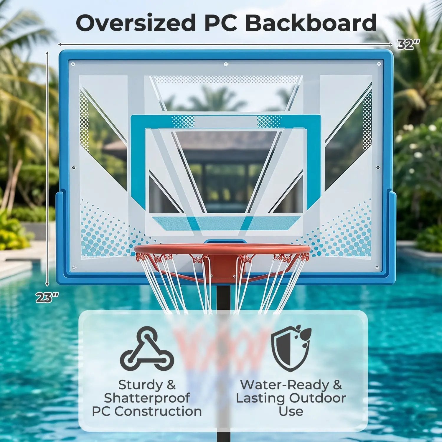 Pool Basketball Hoop with Adjustable Height and Weighted Base by DirectDeals