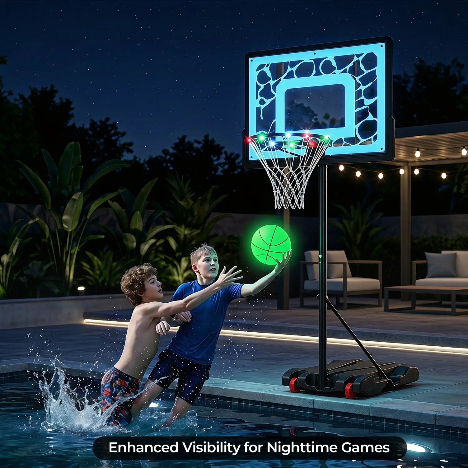 Adjustable Pool Basketball Hoop with LED Lights by DirectDeals