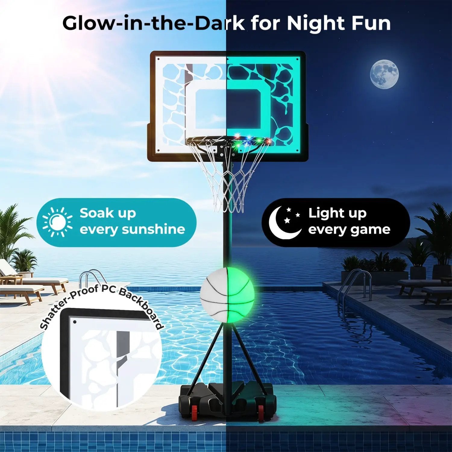 Adjustable Pool Basketball Hoop with LED Lights by DirectDeals