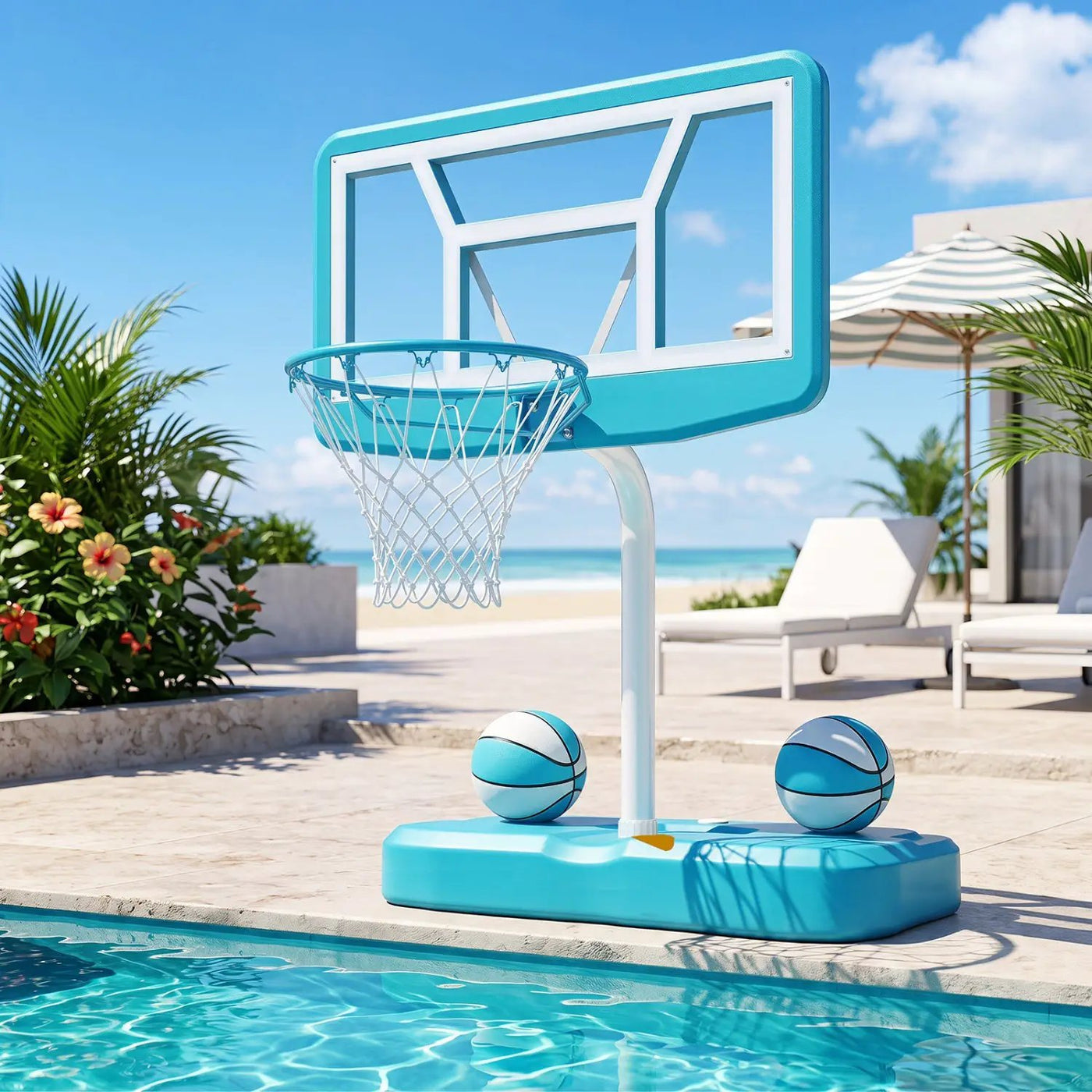 Pool Basketball Hoop Set with 2 Balls and Pump by DirectDeals