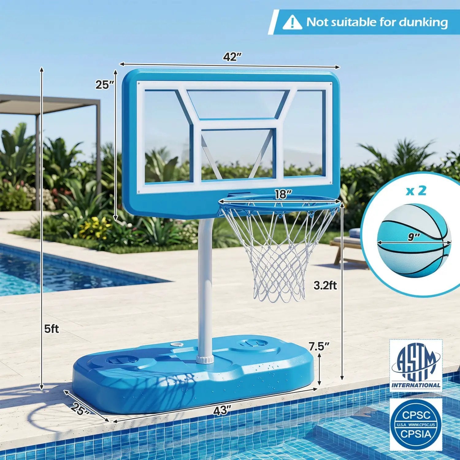 Pool Basketball Hoop Set with 2 Balls and Pump by DirectDeals