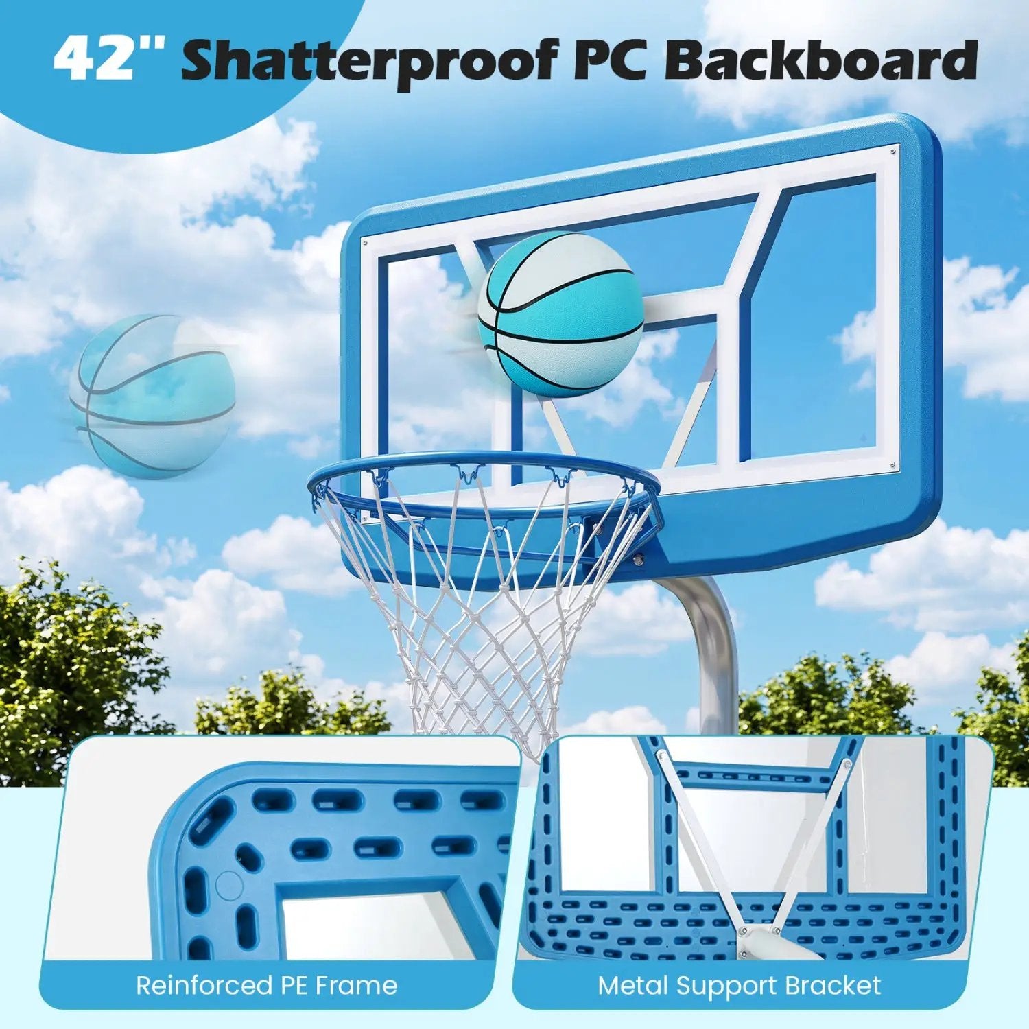 Pool Basketball Hoop Set with 2 Balls and Pump by DirectDeals