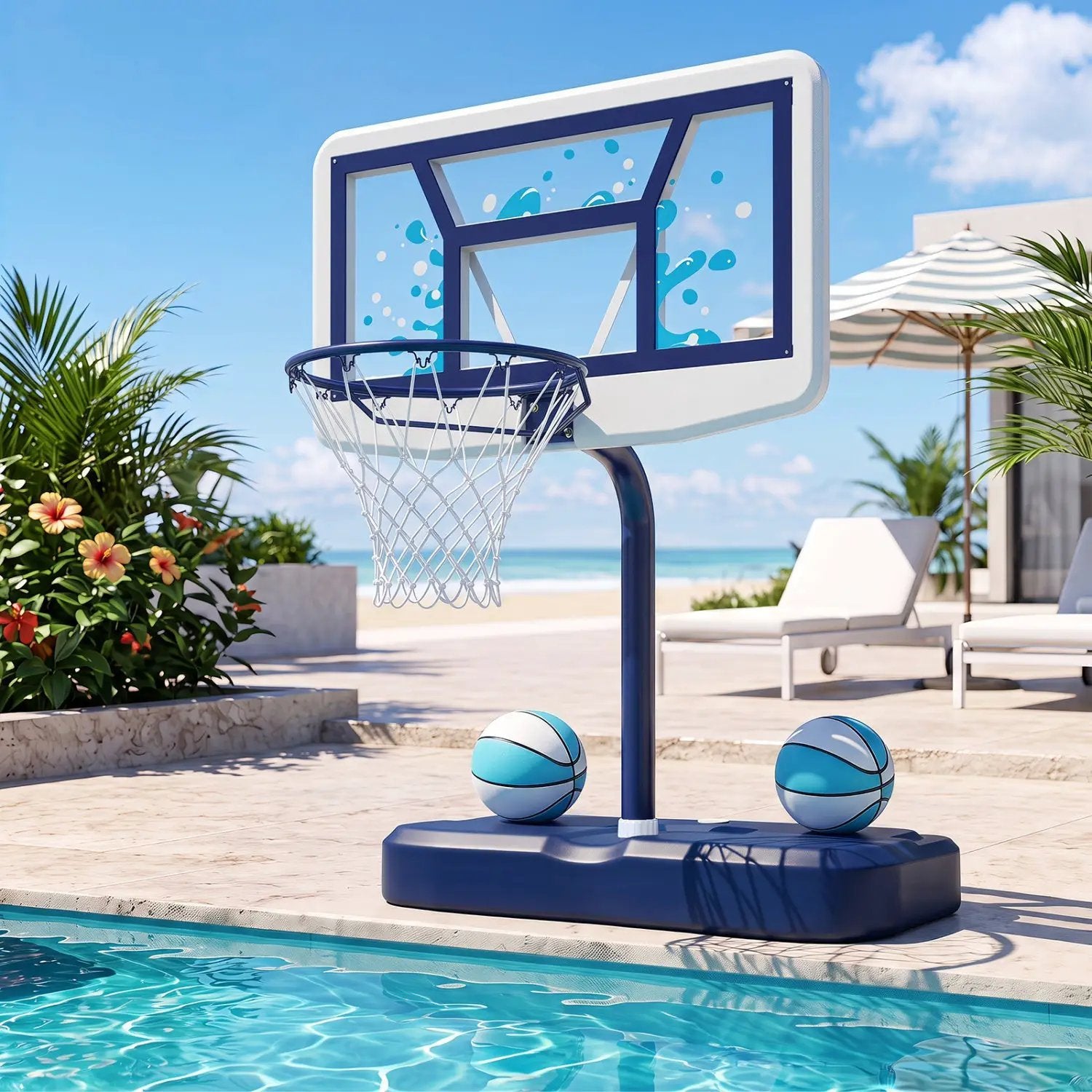Pool Basketball Hoop Set with 2 Balls and Pump by DirectDeals