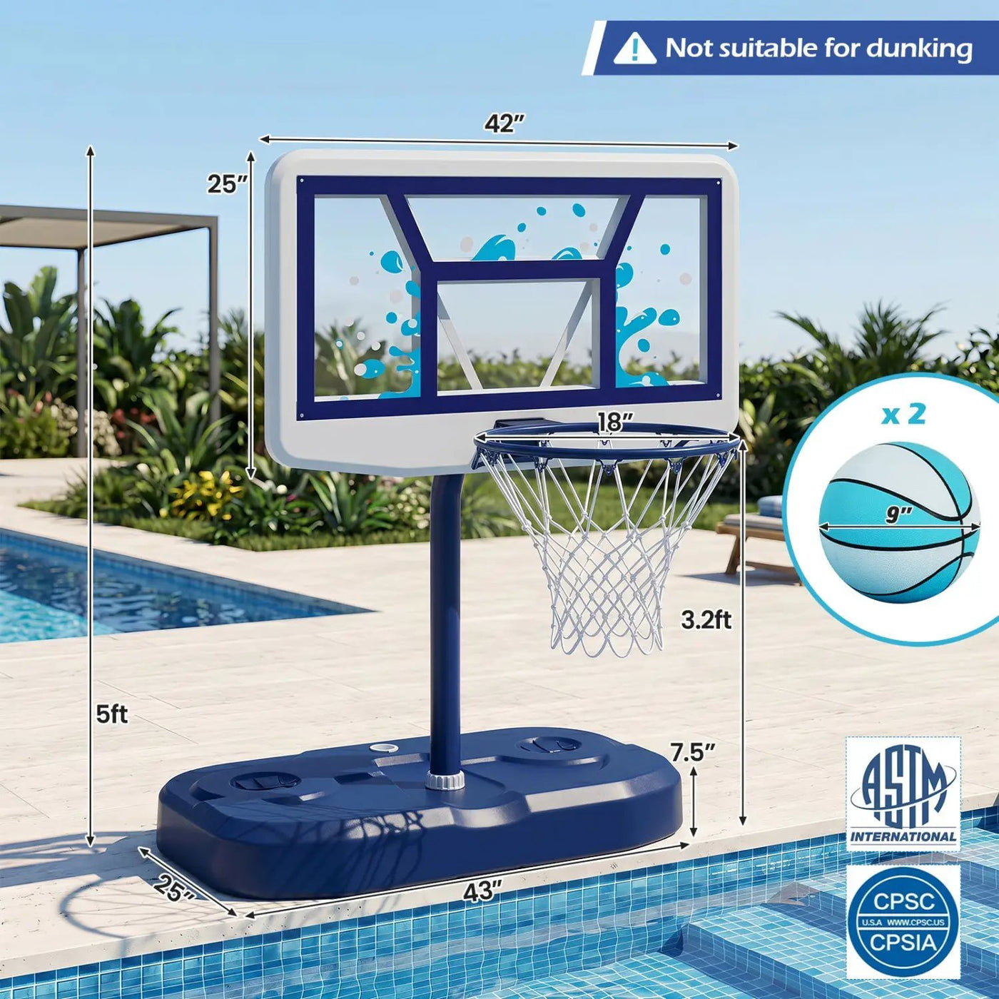 Pool Basketball Hoop Set with 2 Balls and Pump by DirectDeals