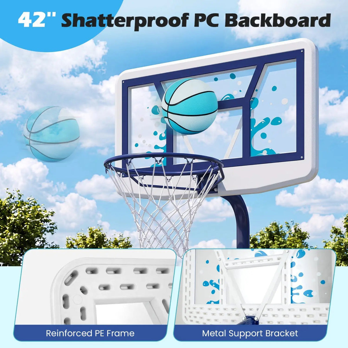 Pool Basketball Hoop Set with 2 Balls and Pump by DirectDeals