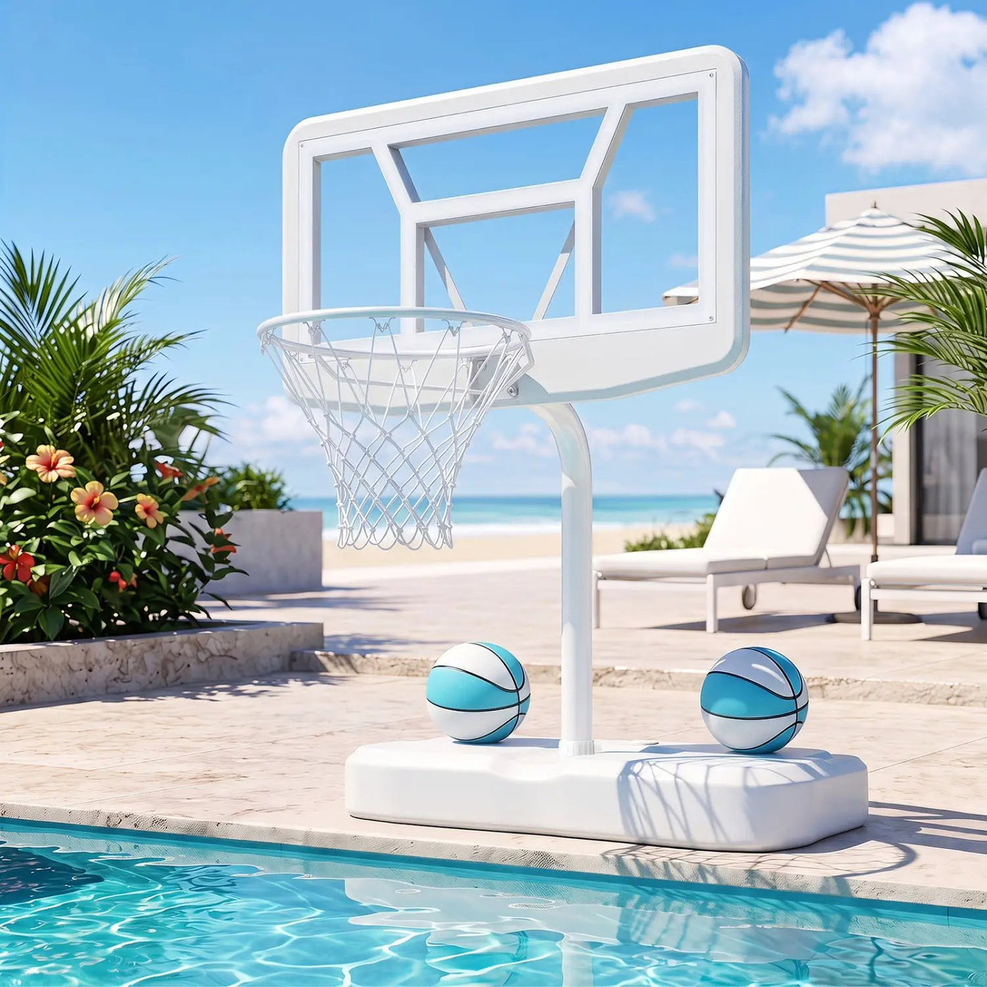 Pool Basketball Hoop Set with 2 Balls and Pump by DirectDeals