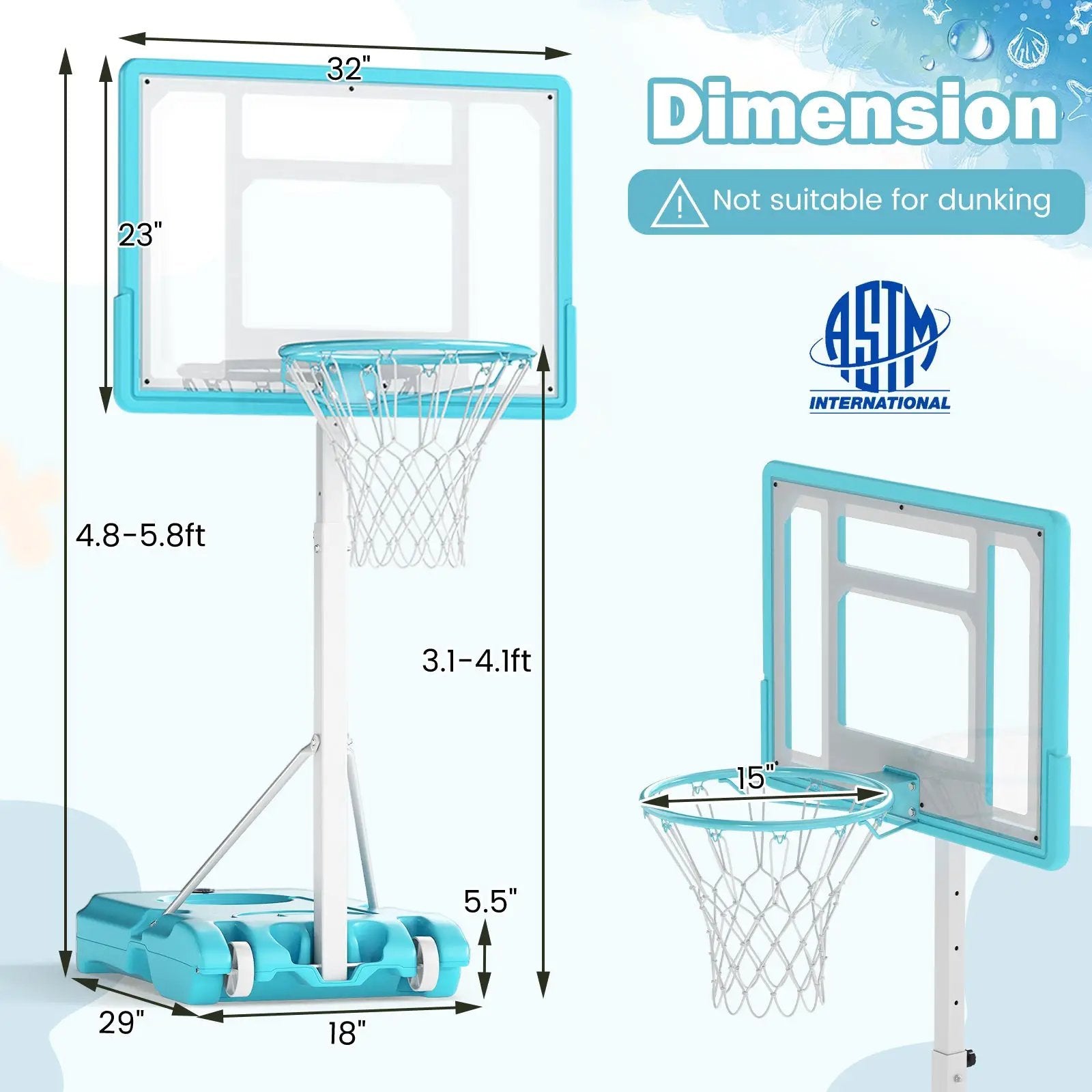 Pool Basketball Hoop Poolside Portable Basketball Goal with Shatterproof Backboard-White by DirectDeals