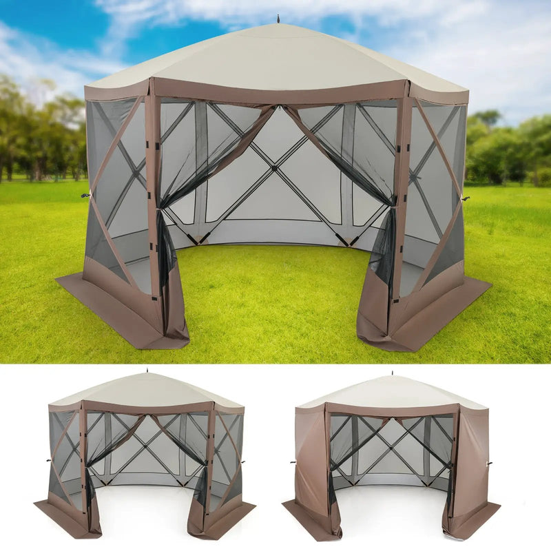 Pop-up Gazebo 6-sided Instant Setup Screen House Hub Tent with Mesh Netting Walls-Coffee by DirectDeals