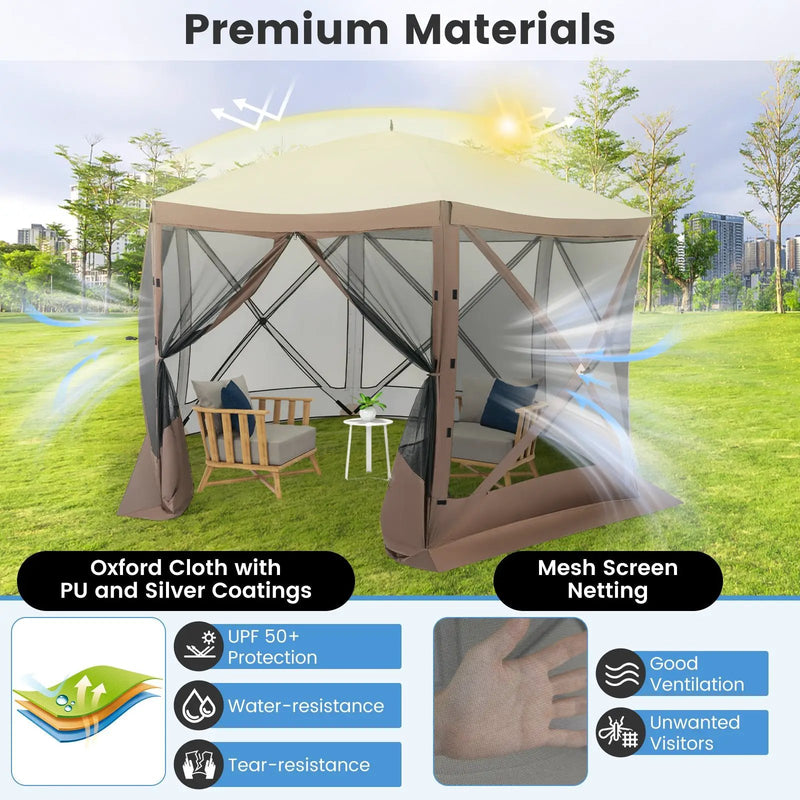 Pop-up Gazebo 6-sided Instant Setup Screen House Hub Tent with Mesh Netting Walls-Coffee by DirectDeals