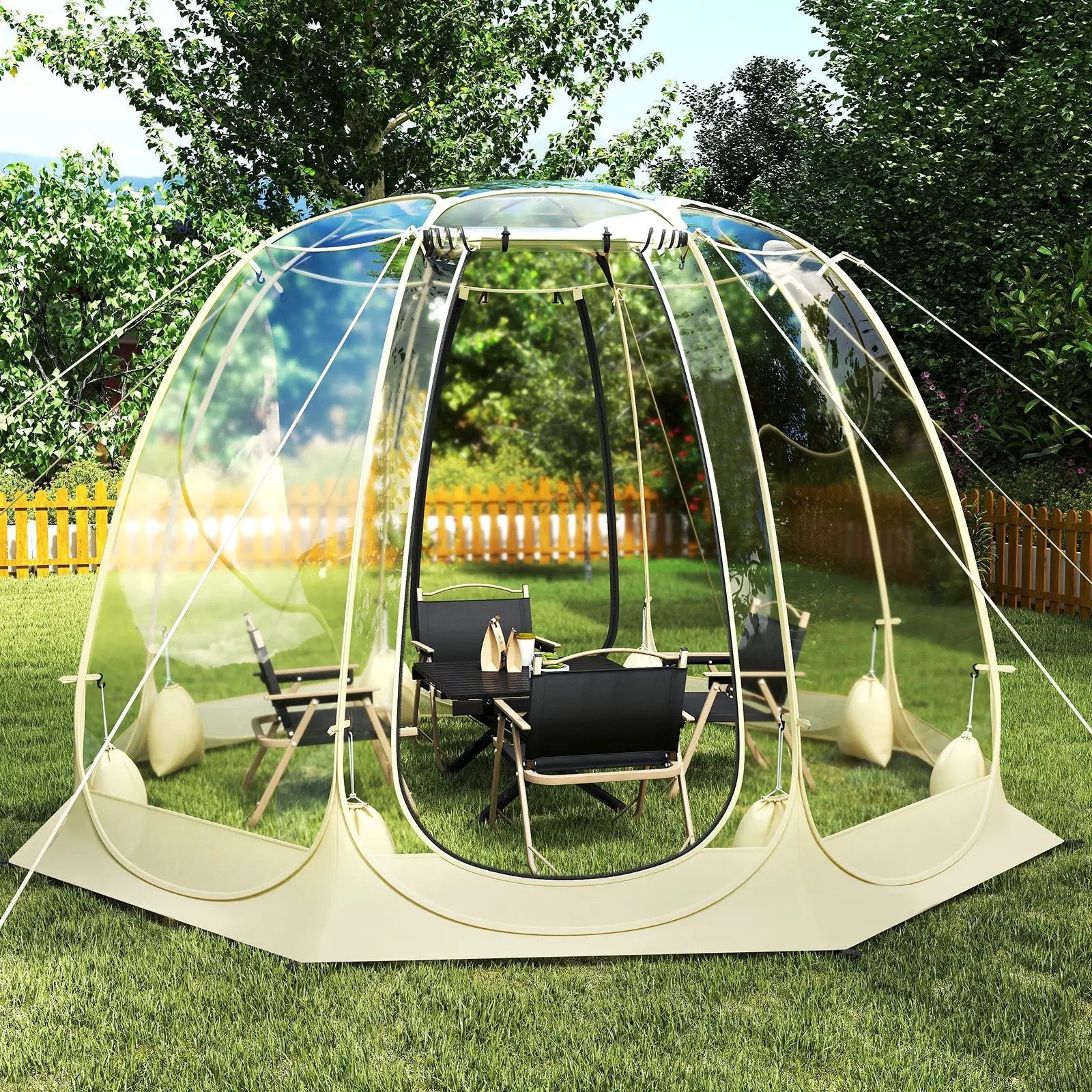 Pop Up Bubble Tent 630¬∞ Transparent PVC Igloo 8.5 x 8.5 FT Instant Setup Screen House for 5-6 People-Beige by DirectDeals