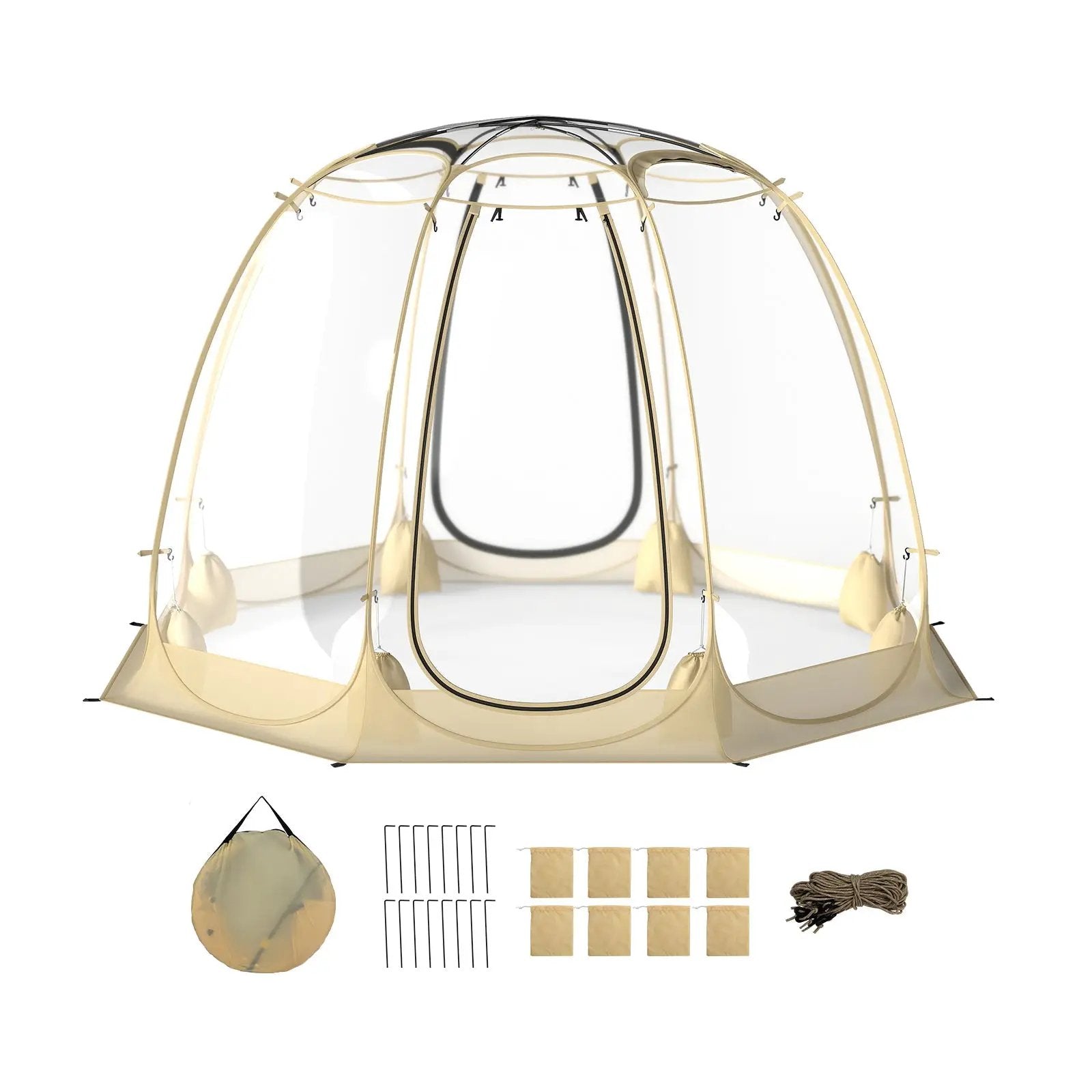 Pop Up Bubble Tent 630¬∞ Transparent PVC Igloo 8.5 x 8.5 FT Instant Setup Screen House for 5-6 People-Beige by DirectDeals