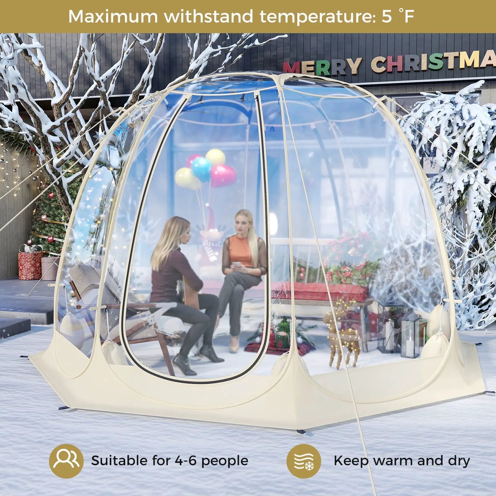 Pop Up Bubble Tent 630¬∞ Transparent PVC Igloo 8.5 x 8.5 FT Instant Setup Screen House for 5-6 People-Beige by DirectDeals