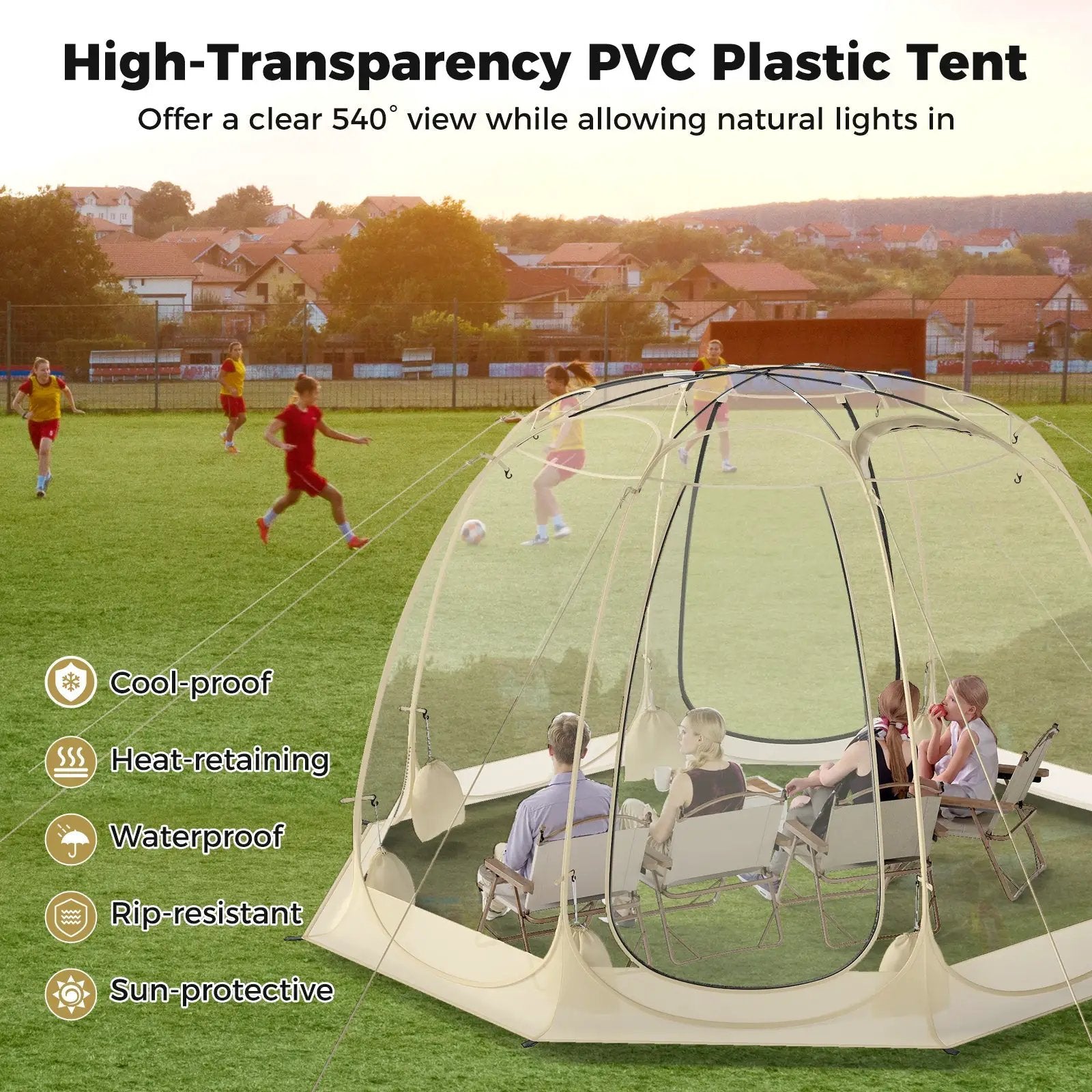 Pop Up Bubble Tent 630¬∞ Transparent PVC Igloo 8.5 x 8.5 FT Instant Setup Screen House for 5-6 People-Beige by DirectDeals