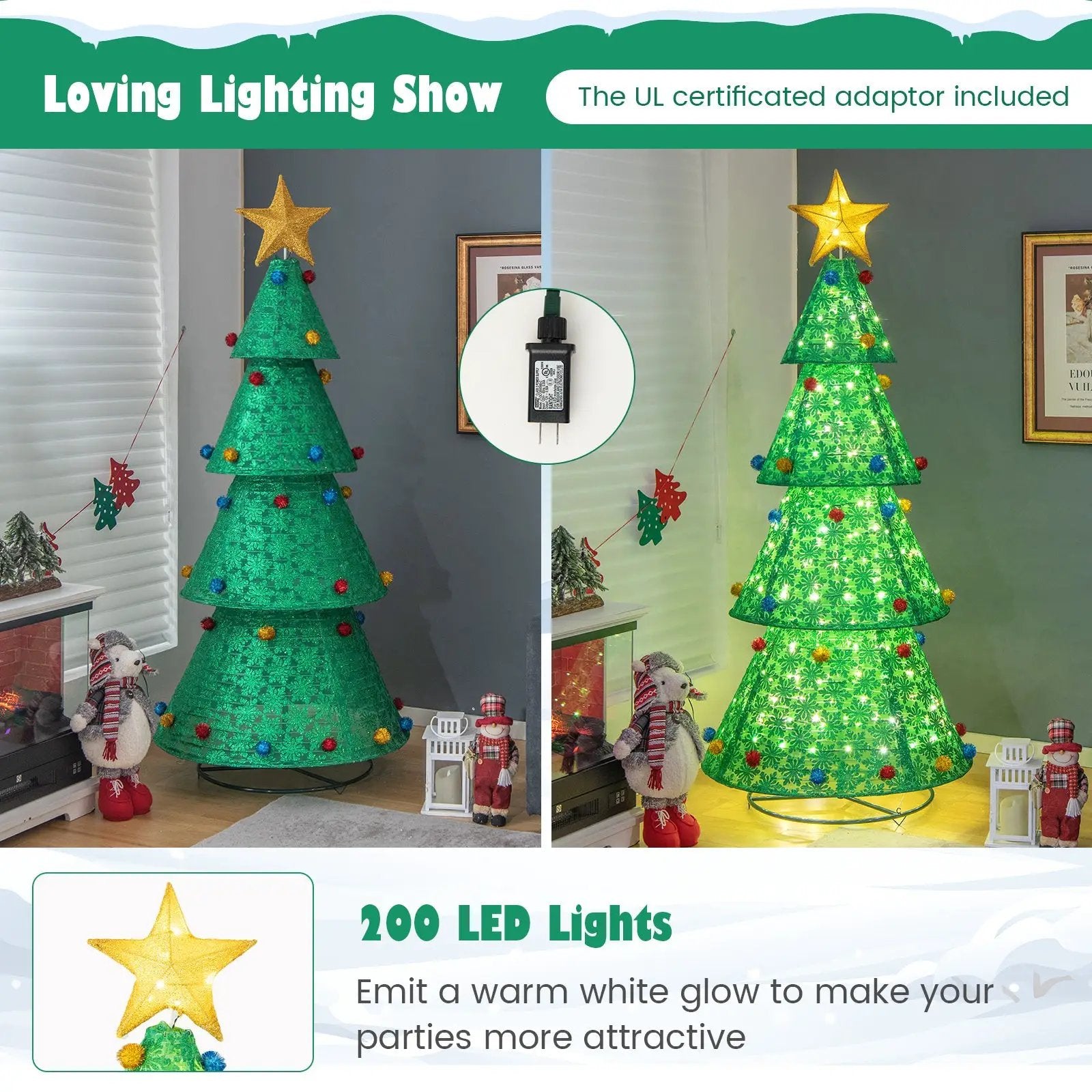 Pop-Up Christmas Tree with 200 Warm White LED Lights for Indoors & Outdoors by DirectDeals