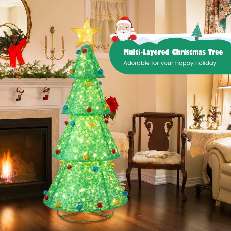 Pop-Up Christmas Tree with 200 Warm White LED Lights for Indoors & Outdoors by DirectDeals