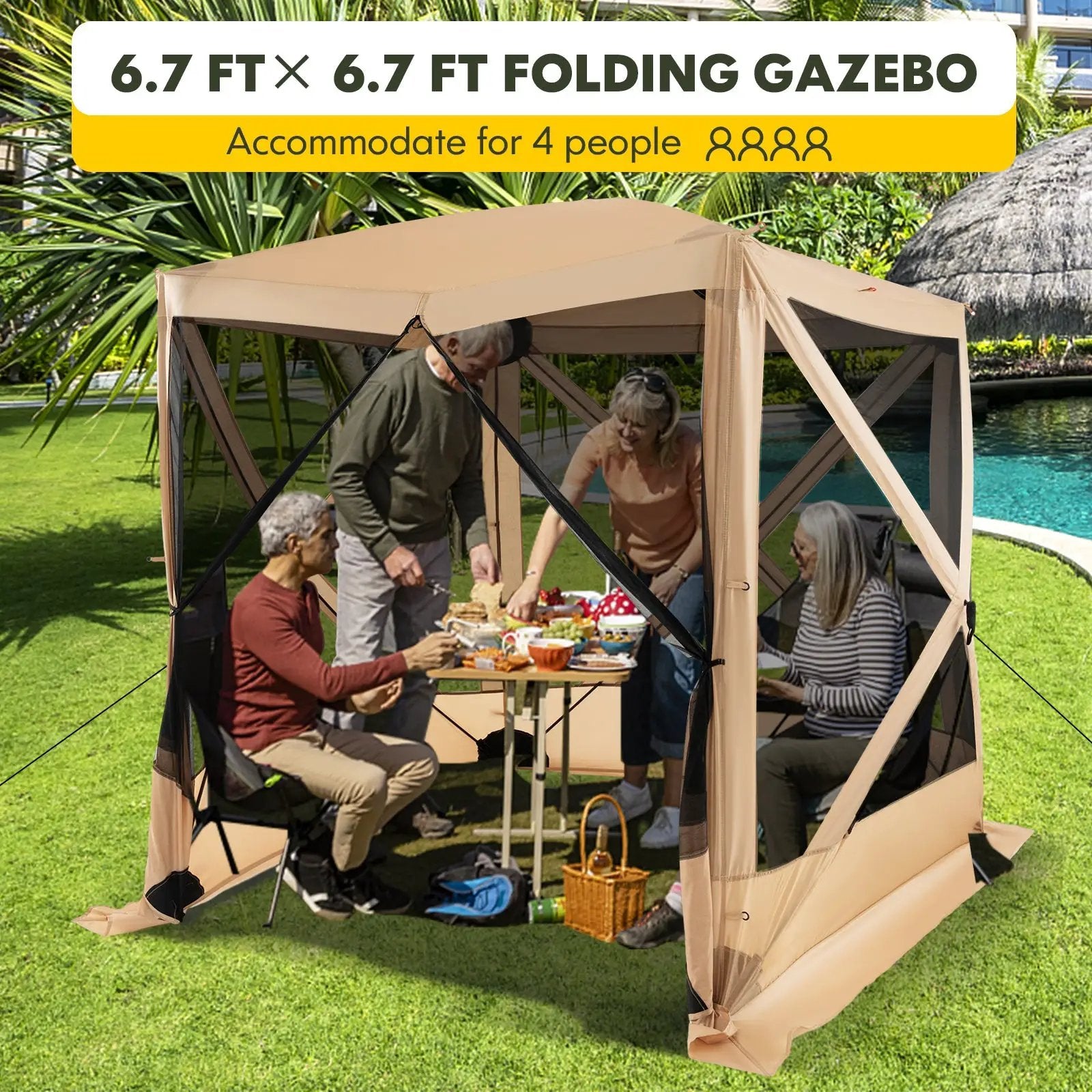 6.7 x 6.7 Feet Pop Up Gazebo with Netting and Carry Bag by DirectDeals