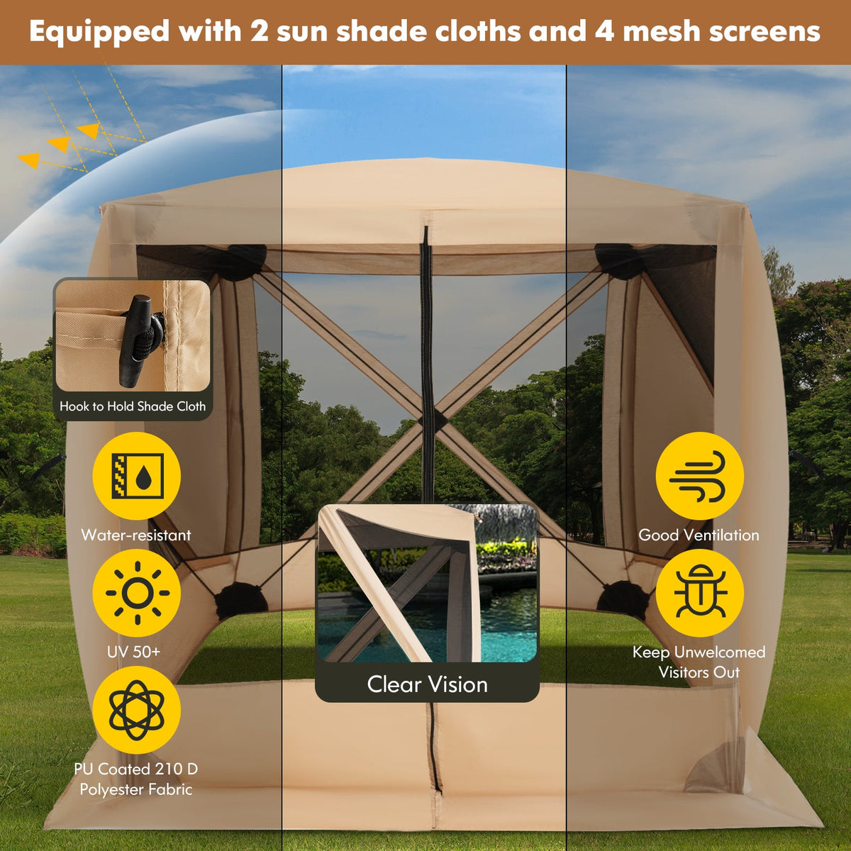6.7 x 6.7 Feet Pop Up Gazebo with Netting and Carry Bag, photo 7 of 9