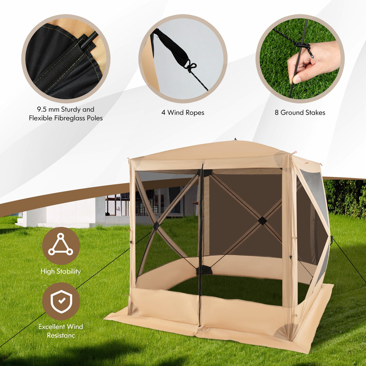 6.7 x 6.7 Feet Pop Up Gazebo with Netting and Carry Bag, photo 8 of 9