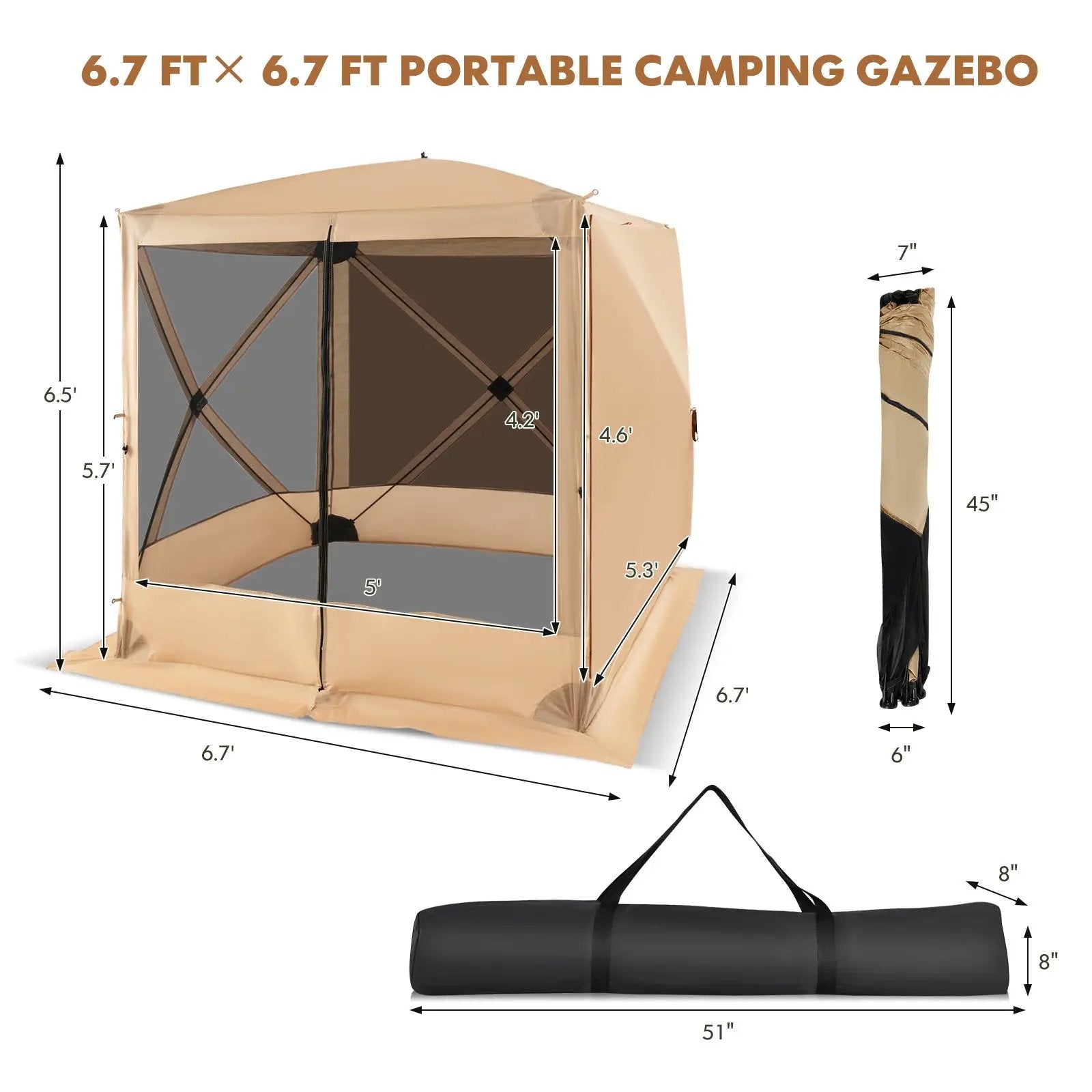 6.7 x 6.7 Feet Pop Up Gazebo with Netting and Carry Bag by DirectDeals
