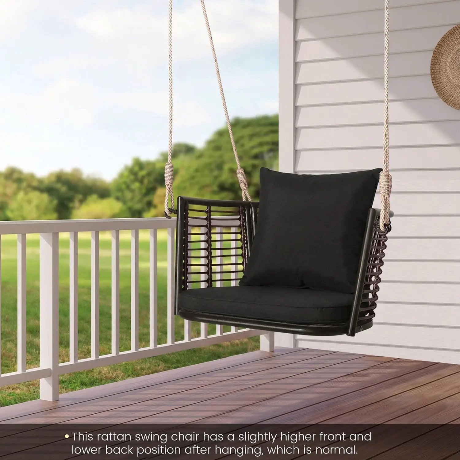 Hanging Rattan Porch Swing Chair with Cushions by DirectDeals