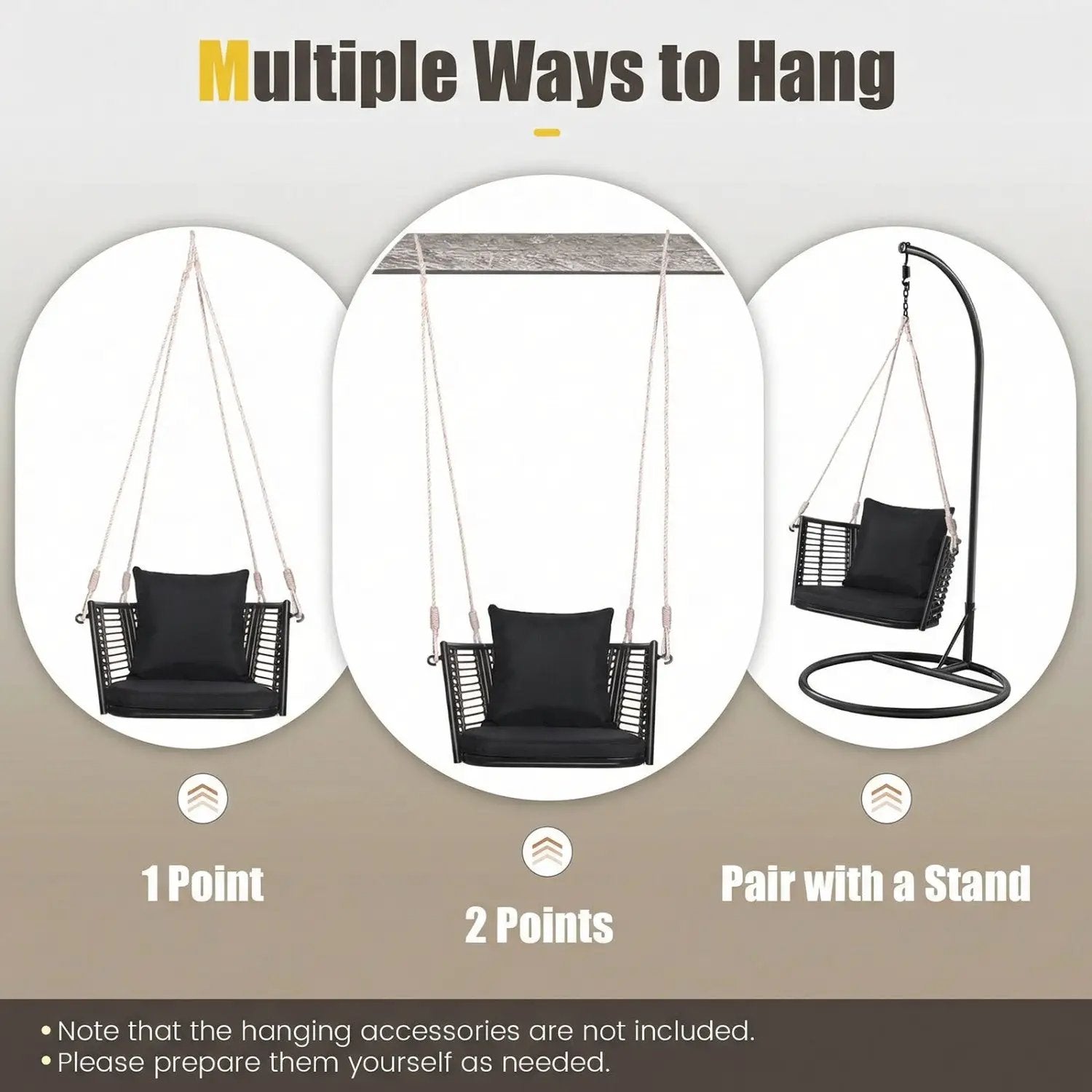 Hanging Rattan Porch Swing Chair with Cushions by DirectDeals